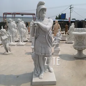 Hand Carved life size stone roman soldier statue sculpture