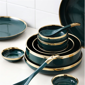 Vajilla de lujo con borde dorado, juego de cuencos de cerámica para sopa, ensalada, <span class=keywords><strong>pasta</strong></span> y comida - Product Image 3