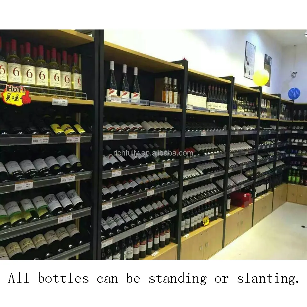 Hoogwaardige Stalen hout Wijn Alcoholische Drank Rekken met Vierkante top & bottom kast voor Liquor store display