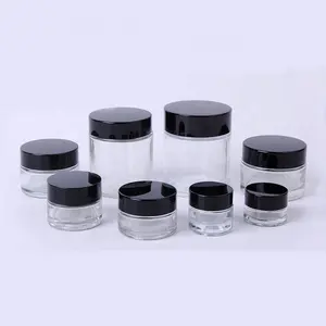 clear glass cosmetic cream jar 5g 10g 20g 30g 50g black lid glass jars 20ml 30 ml 50ml clear glass jar with black lid