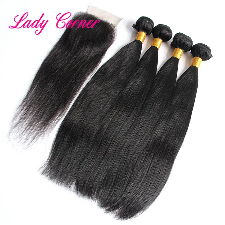 Cuticle aligned virgin brazilian human hair 3 straight bundles with closure brazilian hair weave