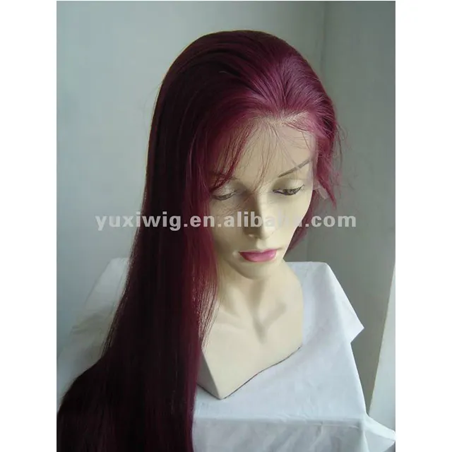 # 99j Wig Rambut Brasil Murni Renda Penuh Halus Lurus Merah Anggur Merah Anggur Gelap