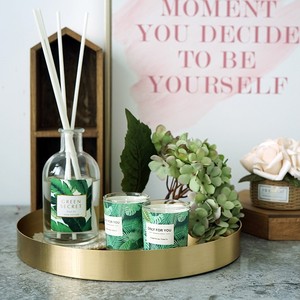 Vassoio Decorativo Rotondo di Lusso in Metallo Dorato Spazzolato, Piatti Decorativi, Vassoi Portaoggetti, Vassoio per Cosmetici, Decorazioni per la Casa - Product Image 4