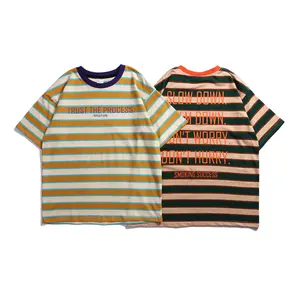 Cotton Green Stripe/ Yellow Stripe T Shirt Wholesale Women T Shirt Custom