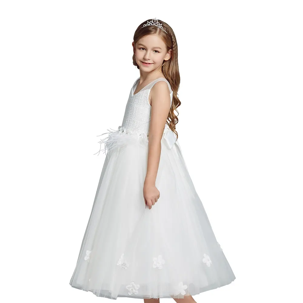 Красивое новое дизайнерское длинное белое платье для девочек с цветами на Первое причастие