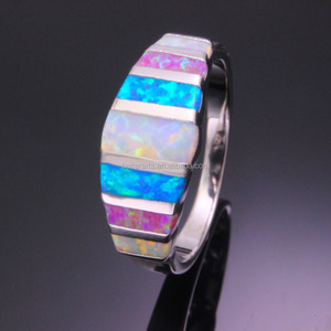 Joyería al por mayor rodio plateado plata esterlina 925 multi <span class=keywords><strong>colores</strong></span> blanco azul Rosa Lab creado ópalo <span class=keywords><strong>de</strong></span> fuego anillo <span class=keywords><strong>de</strong></span> banda - Product Image 1