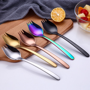 Spork-Tenedor de titanio multifunción, cuchara de Espagueti de acero inoxidable 304, tenedor para ensalada - Product Image 1