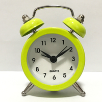 Jam Alarm Meja Murah, Lonceng Kembar Kecil Analog Mini Logam Warna-warni