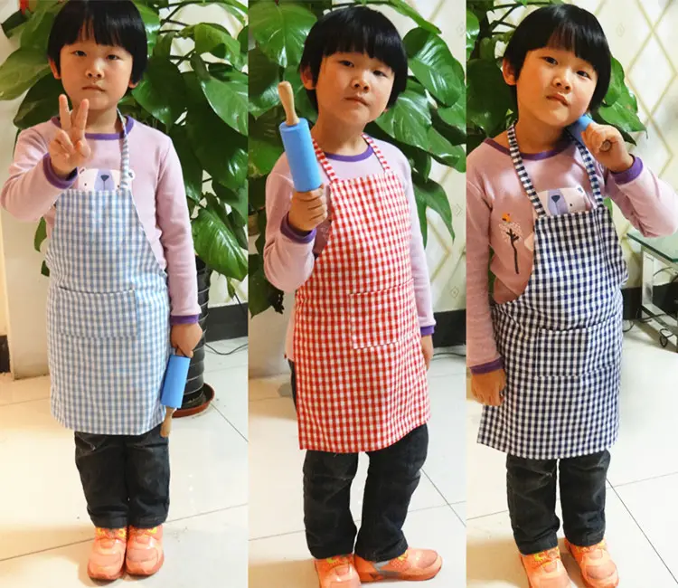 Thick cotton children's plaid home apron in stock