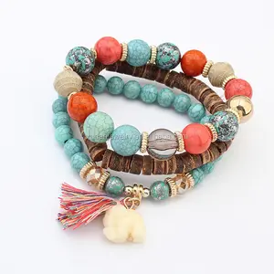 Best Selling Products Custom Wooden Bead Wrap Bracelet,Natural Turquoise Stone Bracelet Jewelry