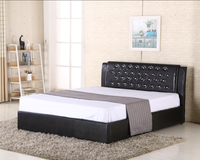 Nouvelle Arrivée Magnifique Lit Capitonnée Traditionnel en Cuir PU Noir avec Rangement
