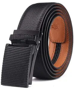 Ceinture à la mode pour hommes, en cuir véritable, avec clapet, garniture ajustable