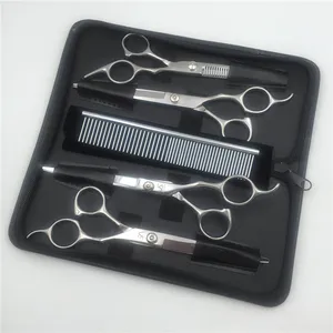 4CR profissional aço inoxidável 5 em 1 titânio revestido Pet <span class=keywords><strong>Grooming</strong></span> <span class=keywords><strong>Scissors</strong></span> Sett com segurança redonda ponta - Product Image 1