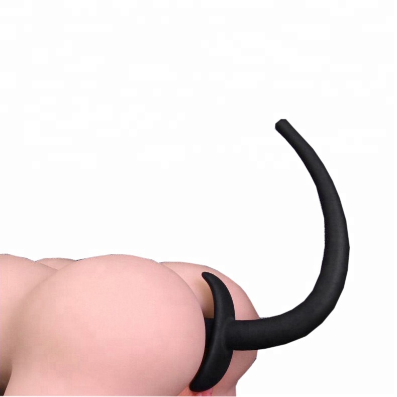Pur Silicone Anal Plug Queue Noir Long Chien Queue Butt Plugs Balle Dilatateur Butt Plug Gay