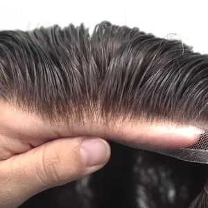 Pleine Dentelle Française Stock Cheveux Systèmes de remplacement de cheveux De Cheveux Humains Toupet avant blanchi pour Hommes