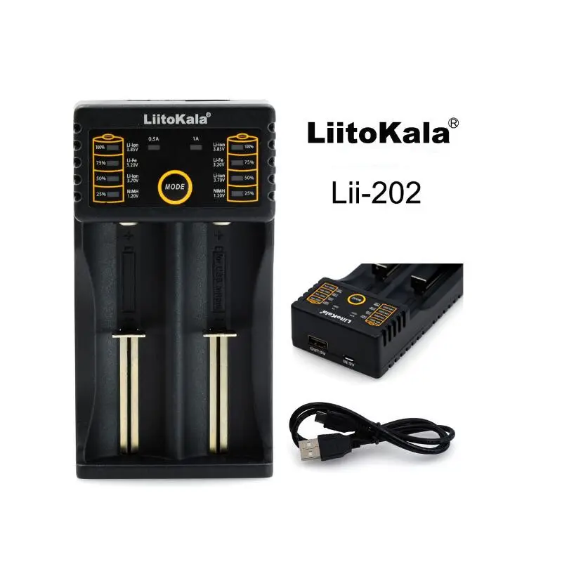LiitoKala Engineer Lii-202 18650 Pin Sạc 1.2V 3.7V 3.2V 3.85V AA /AAA 26650 10440 14500 25500 niMH Lithium Pin Sạc Thông Minh