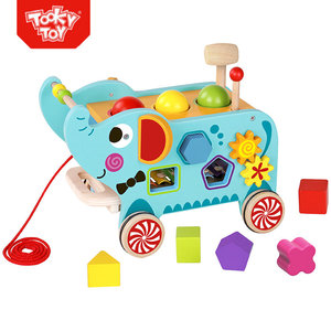 ชุดของเล่นไม้ดึงเล่นรูปช้าง พร้อมเครื่องดนตรีไซโลโฟนและบล็อก - Product Image 1