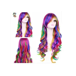 Quality Heat Resistant Fibres Long Wave Synthetic Party Rainbow Colors Wig Cosplay HPC-0069