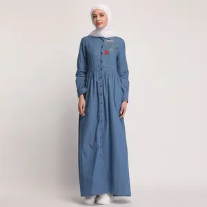 ขายส่ง เสื้อผ้า denim ชุด-แฟชั่นปุ่ม denim เสื้อผ้าอิสลามออกแบบล่าสุด elegant มุสลิมชุดยาว