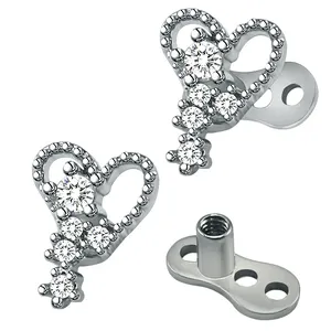 Zesen body jewelry G23 titanium heart dermal anchor tops piercing jewelry