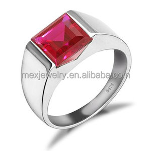925 <strong>Silver</strong> Square Created Green <strong>Emerald</strong> Diamond <strong>Ring</strong> for Boys - Product Image 3