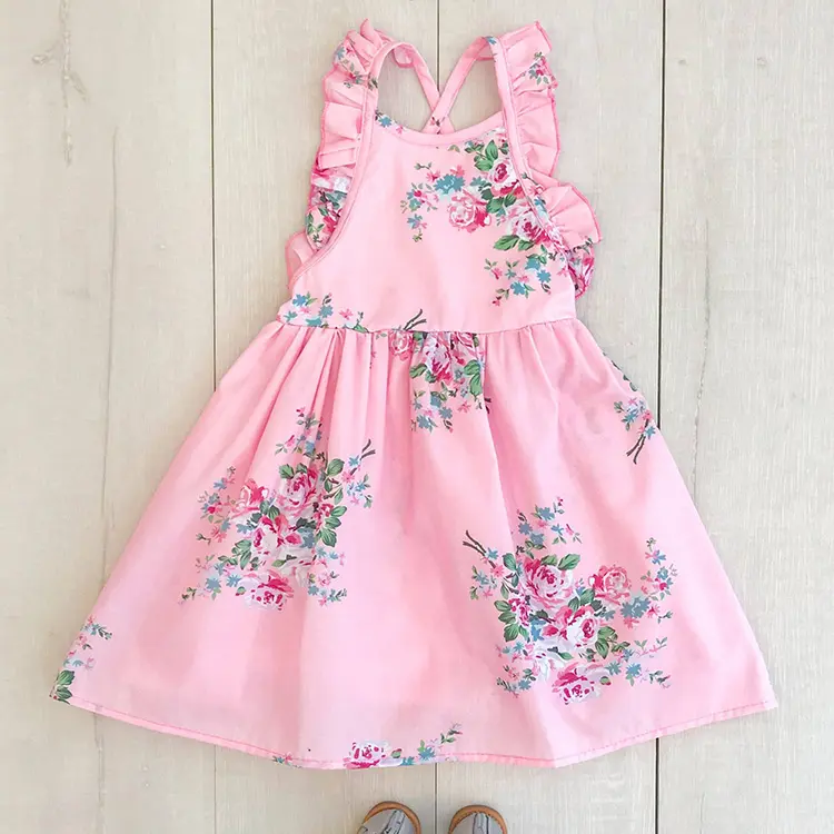 Yawoo vestido de aniversário, para bebê menina rosa estampa floral design de renda verão atacado vestidos baratos