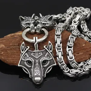 JY004 Mode Nordic Viking Edelstahl Platz Kaiser Halskette Schmuck Männer Großhandel mit Odin Wolf Anhänger