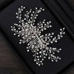 Wholesales Bridal Hair Thin Comb with Floral Silver Freshwater Pearl,Rhinestones Bridal Hair pins for Woman