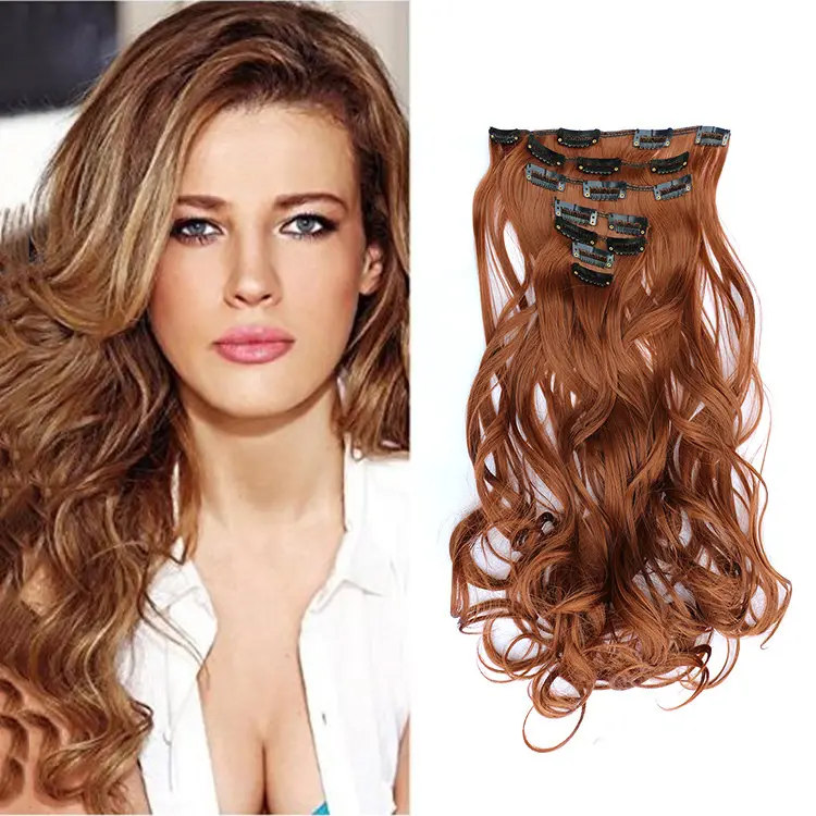 20 Inch 7PCS High Temperature Fiber Curly Synthetic 16 Clips In Hair Extensions For Women Hairpieces Brown Hair pieces