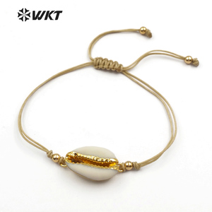 WT-B421 Wholesale Fashion Design Special Cowrie <strong>Shell</strong> <strong>Bracelets</strong> Adjustable Jewelry NaturalCowrie <strong>Shell</strong> Wrapped <strong>Bracelets</strong> - Product Image 1