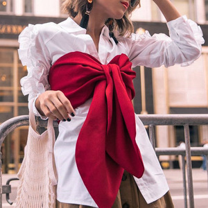 Chemise à volants d'automne pour femme, col à revers, patchwork, manches longues, chemise blanche, hauts pour femmes, printemps, <span class=keywords><strong>OL</strong></span>, vêtements vintage, ATBL11798 - Product Image 2