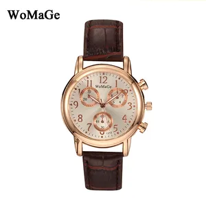 Womage ยี่ห้อ 1312 ผู้หญิงนาฬิกาหนังนาฬิกาผู้ชาย Luxury Quartz นาฬิกา Casual นาฬิกาเลดี้นาฬิกาข้อมือ Relojes Hombre