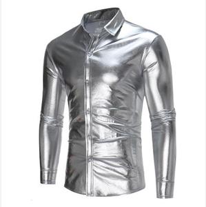 Camisas ajustadas de manga larga para hombre, ropa elástica brillante a la moda para Club nocturno - Product Image 2