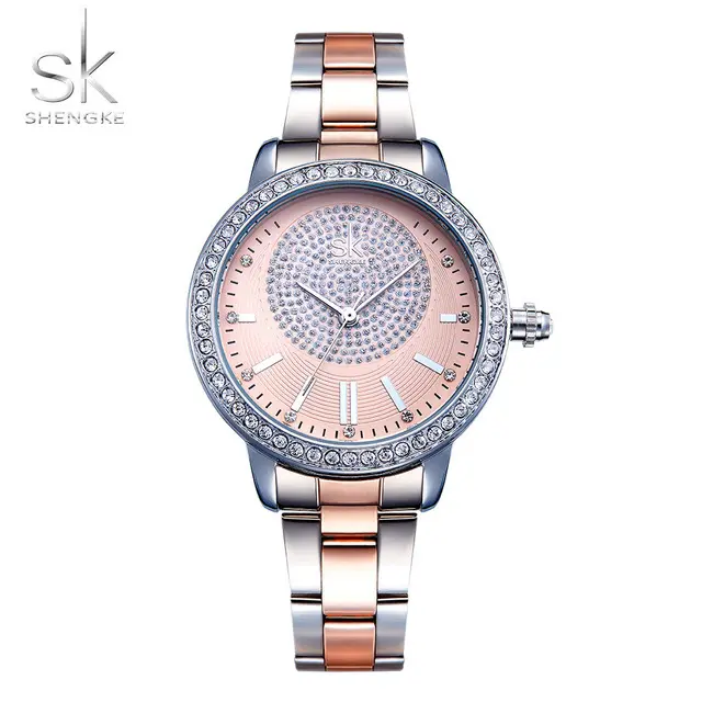 shengke Rose Gold Watch Women Quartz Watches Ladies Top Brand Crystal Luxury Female Wrist Watch
