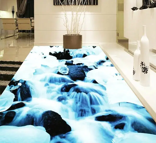 Zhihai Anti Slip Zelfklevende Pvc-Vloerprint Waterval Steen Modern Indoor Parket Op Maat Met Bestelling Andere Deuren Rolbuis