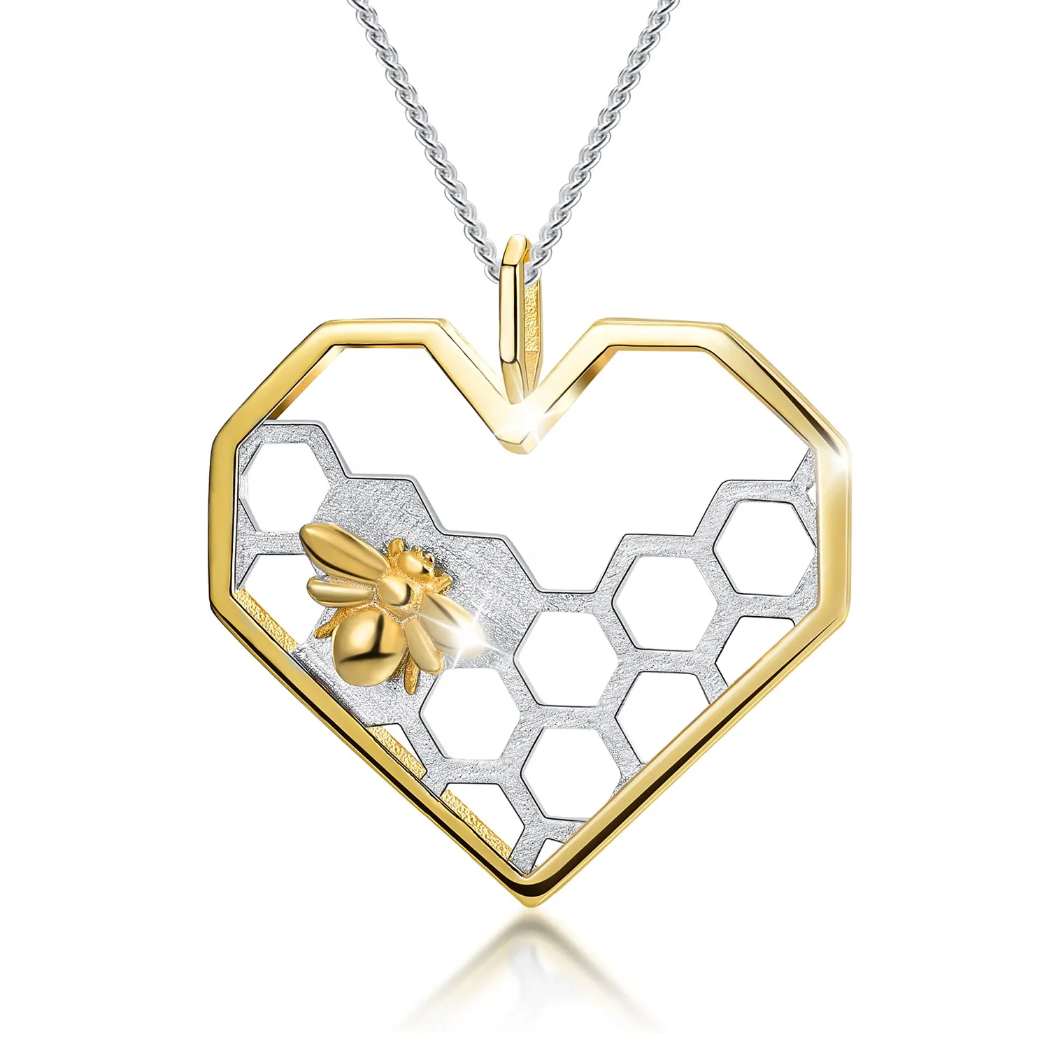 Fashion Jewelry Real 925 Sterling Silver Cute Little Bees Heart Shape 18 K Gold Pendant For Women Best Gift