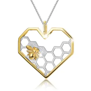 Bijoux à la mode en argent Sterling 925 véritable pendentif mignon en forme de cœur de petites abeilles en or 18 K pour femmes meilleur cadeau