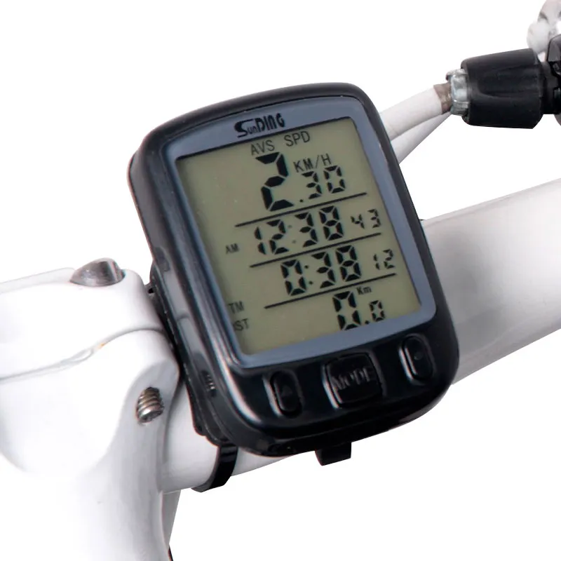 Bicicleta velocímetro cable ordenador cronómetro a prueba de agua del odómetro pantalla LCD luz Auto claro Sunding SD-563A
