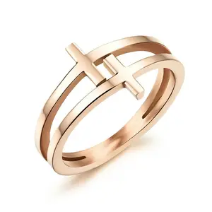 Jean marary — nouvelle bague en or Rose 18 K pour femme, nouvelle collection de bijoux féminins en plaqué or Rose, modèles au choix, Double bague, croix de jésus