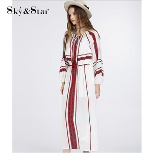 <span class=keywords><strong>Beach</strong></span> manga larga Bohemia blanco Lino elegante Maxi vestido mujeres - Product Image 2