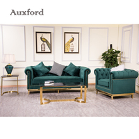 Conjunto de sofás modernos de diseño americano, muebles antiguos seccionales de tela de terciopelo verde, conjuntos de sofás para sala de estar de lujo dorado a la venta