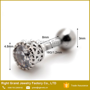 16g Acero Quirúrgico Clear Cubic Zircon Pendiente Del Perno Prisionero Piercing Cartílago Tragus Helix Hacia Adelante - Product Image 4