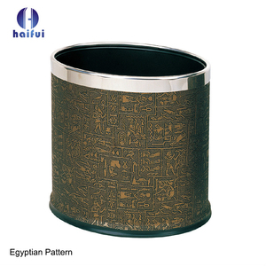 Oval Shape Leather Covered Stainless Steel Room Dust Bin and waste bin
