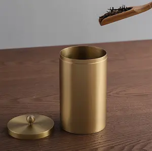 Custom Round Brass Metal Decorative Gold storage box jars with lid Tea Canister