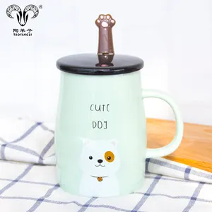 Tasse à café en céramique avec couvercle et cuillère, pour le café, inspirée de la bande dessinée, chien, chat, lapin