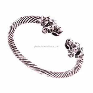 VB300029 Antiek Zilver Viking Bear Armband Tweekoppige Beer Mannen Bangles Polsband Mode-sieraden