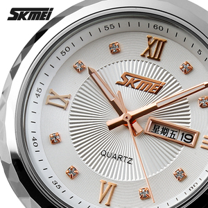 Skmei 9100 hot selling rose gold plated nice big size stainless steel watches diamonds - Product Image 4