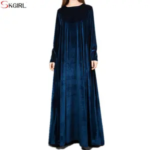 Chinese Groothandel Kleding Oem Losse Maxi Kaftan Lange Paraplu Cut Fluwelen Jurken Islam Vrouwen Jurken