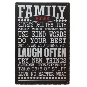 Family Rules Laugh Often Decor Metal Nostalgia Tin Poster Pin up Girl Cafe Bar Home Wall Garage Christmas Vintage Art Custom