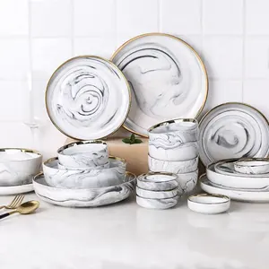 Позолоченный мраморный набор для вечеринок с высококачественной керамической посудой